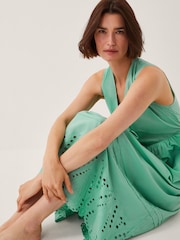 Monsoon Green Sadie Tie Broderie Midi Dress - Image 3 of 4