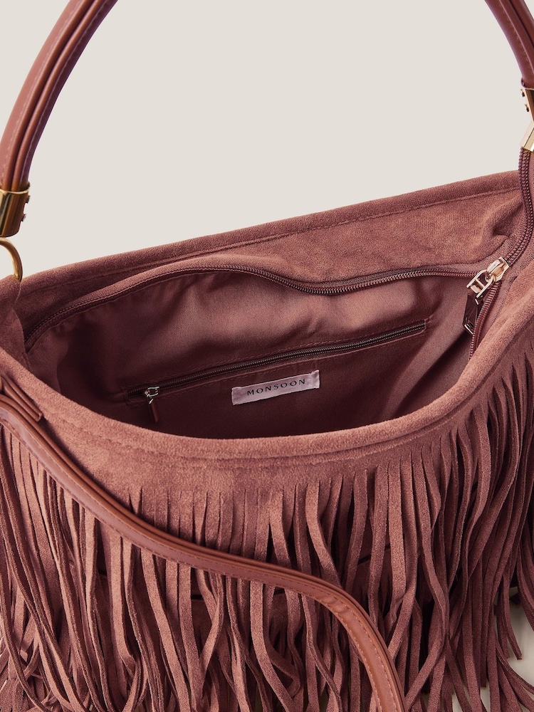 Monsoon Natural Fay Suedette Fringe Bag - Image 4 of 4