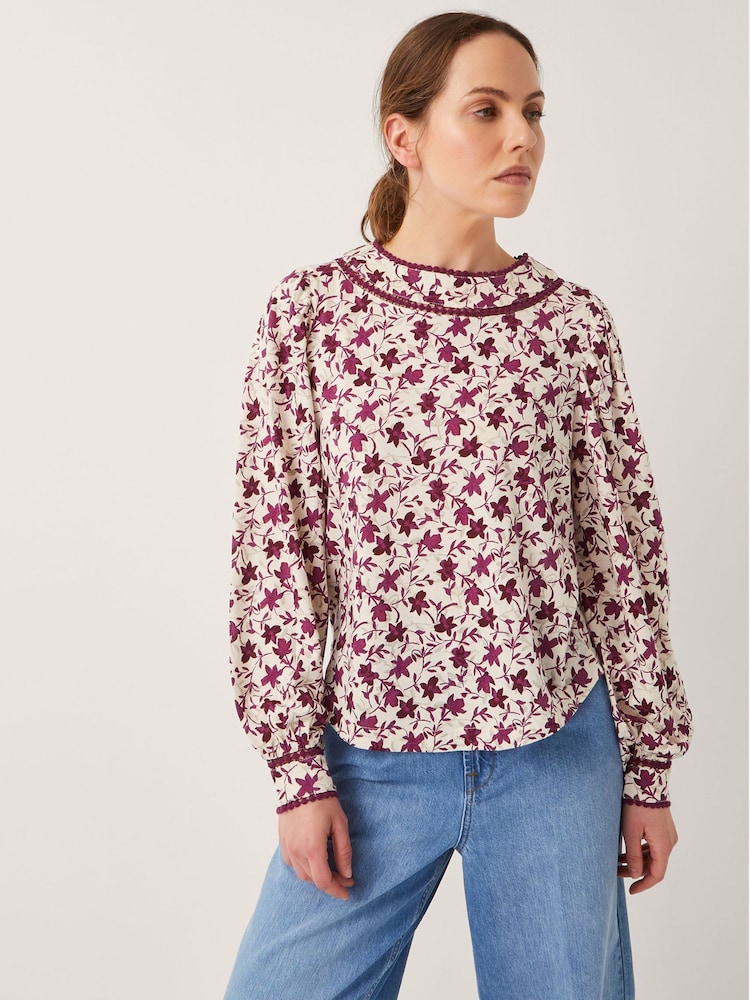 Monsoon Natural Felipa Floral Print Jersey Top - Image 1 of 5