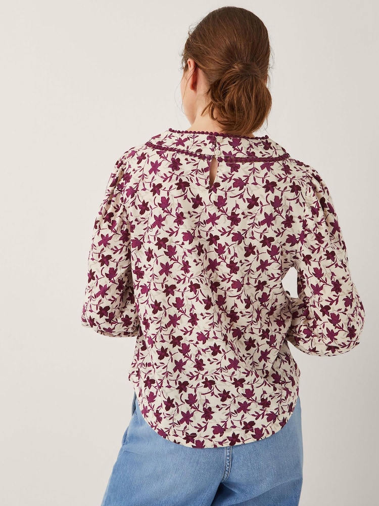 Monsoon Natural Felipa Floral Print Jersey Top - Image 2 of 5