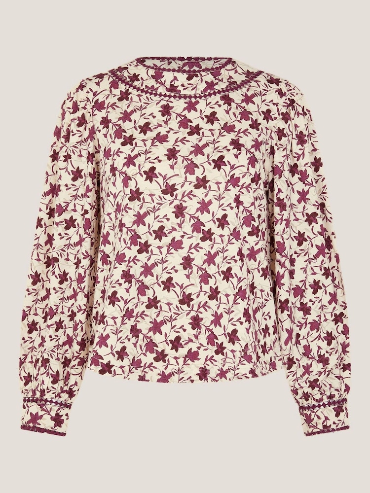 Monsoon Natural Felipa Floral Print Jersey Top - Image 5 of 5