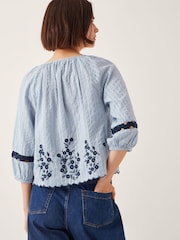 Monsoon Blue Cara Embroidered Stripe Blouse - Image 2 of 5