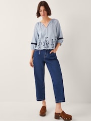 Monsoon Blue Cara Embroidered Stripe Blouse - Image 3 of 5