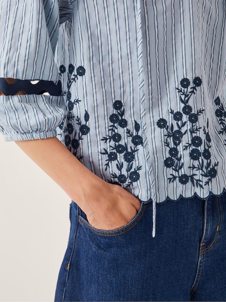 Monsoon Blue Cara Embroidered Stripe Blouse - Image 5 of 5
