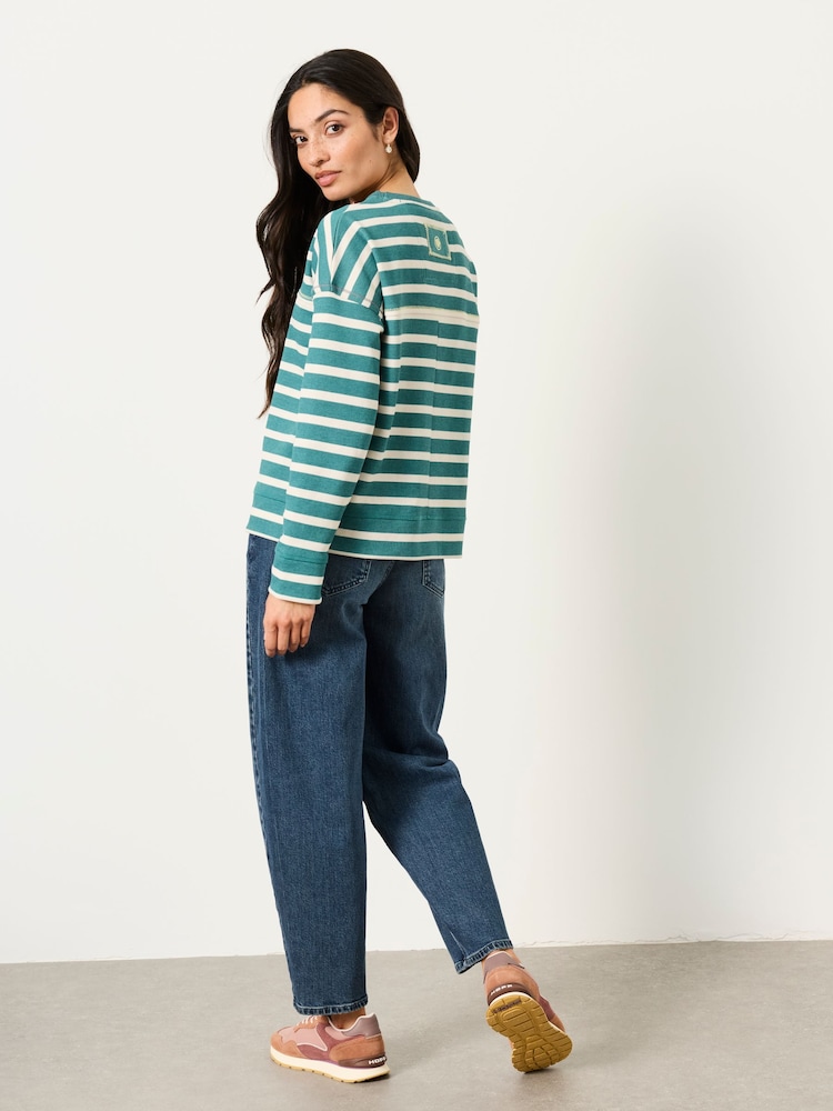 FatFace Airlie Jade Green Breton Stripe Crew Sweat - Image 2 of 5 FatFace Airlie Jade Green Breton Stripe Crew Sweat - Image 2 of 5