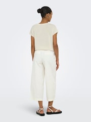 JDY White Cropped Wide Leg High Waist Trousers - Image 3 of 5