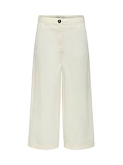 JDY White Cropped Wide Leg High Waist Trousers - Image 4 of 5