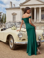 Lipsy Teal Blue Bardot 3D Floral Trim Bridesmaid Dress - Image 4 of 4
