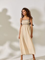 JDY Cream Sleeveless Midi Smock Dress - Image 1 of 7