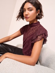 Friends Like These Burgundy Red High Neck Lace Top - Image 2 of 4