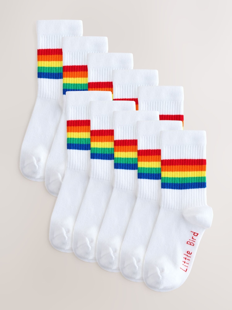 Little Bird by Jools Oliver White Bright Rainbow Stripe Tube Socks 10 Pack - Image 1 of 4 Little Bird by Jools Oliver White Bright Rainbow Stripe Tube Socks 10 Pack - Image 1 of 4