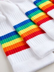 Little Bird by Jools Oliver White Bright Rainbow Stripe Tube Socks 10 Pack - Image 3 of 4