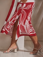 Live Unlimited Red Abstract Leaf Print Hanky Hem Midi Dress - Image 4 of 4