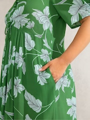 Live Unlimited Green Floral Print Short Sleeve Lace Up Dress - Image 5 of 6