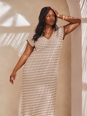 Live Unlimited Grey Contrast Stripe Crochet Dress With Rib Trim - Image 2 of 4