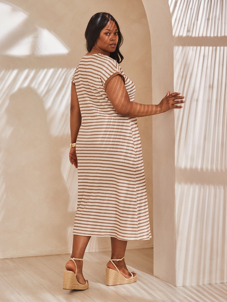 Live Unlimited Grey Contrast Stripe Crochet Dress With Rib Trim - Image 4 of 4