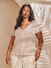 Live Unlimited Grey Contrast Stripe Crochet Top with Rib Trim - Image 1 of 3