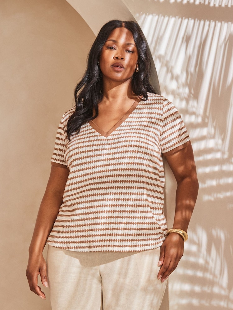 Live Unlimited Grey Contrast Stripe Crochet Top with Rib Trim - Image 1 of 3