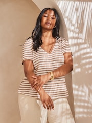 Live Unlimited Grey Contrast Stripe Crochet Top with Rib Trim - Image 2 of 3