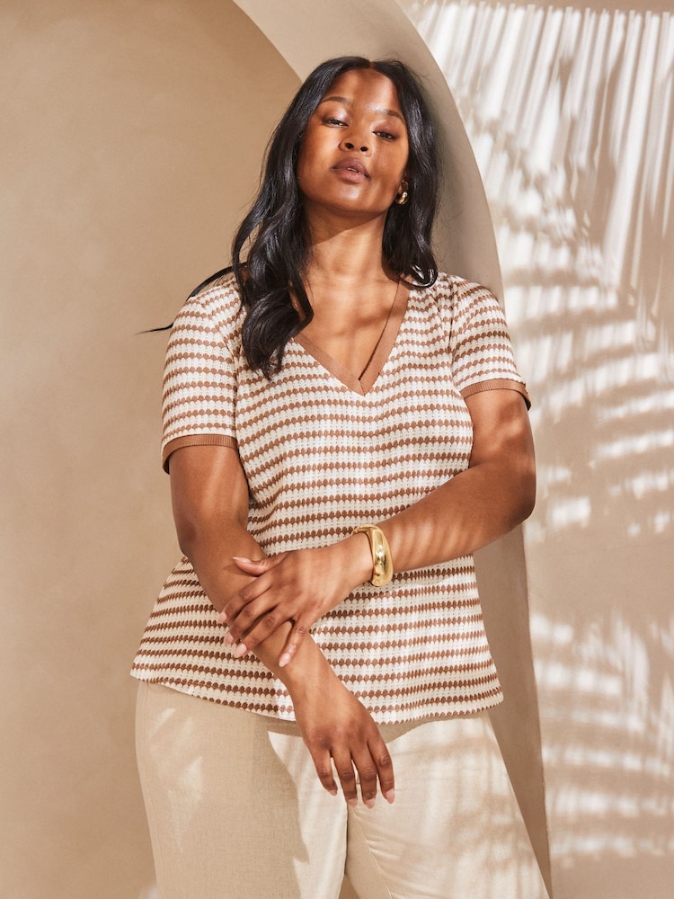 Live Unlimited Grey Contrast Stripe Crochet Top with Rib Trim - Image 2 of 3