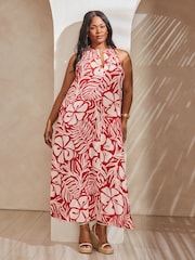 Live Unlimited Red Floral Print Halter Neck Maxi Dress - Image 1 of 4