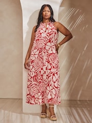 Live Unlimited Red Floral Print Halter Neck Maxi Dress - Image 2 of 4