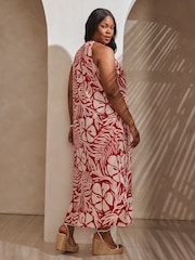 Live Unlimited Red Floral Print Halter Neck Maxi Dress - Image 3 of 4