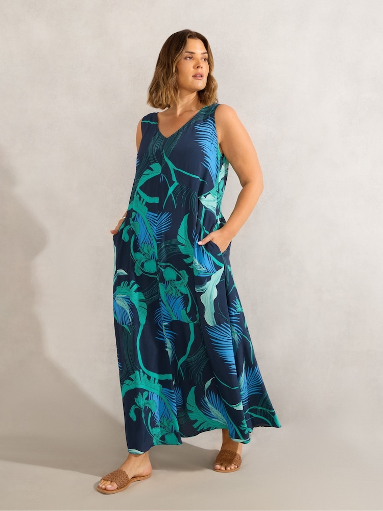 Live Unlimited Abstract Leaf Print V-Neck Maxi Swing Dress - Bild 1 von 4