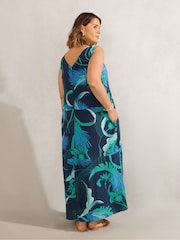 Live Unlimited Abstract Leaf Print V-Neck Maxi Swing Dress - Bild 2 von 4