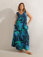 Live Unlimited Abstract Leaf Print V-Neck Maxi Swing Dress - Bild 4 von 4
