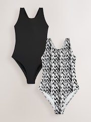 Black/Monochrome Ikat High Neck Swimsuit 2 Pack - Image 6 of 10