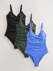 Blue Broderie/Khaki Green/Black - Figurformender Badeanzug, 3er-Pack - Bild 16 von 22