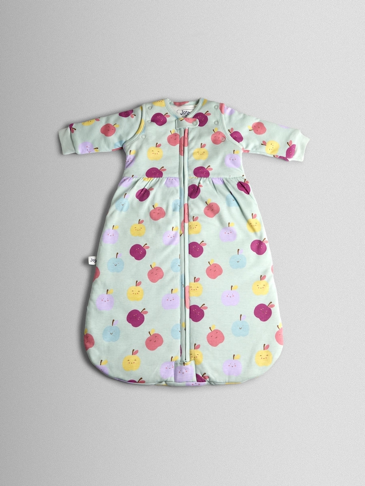 JoJo Maman Bébé Green Happy Apples 2.5 Tog Sleeved Baby Sleeping Bag - Image 1 of 3