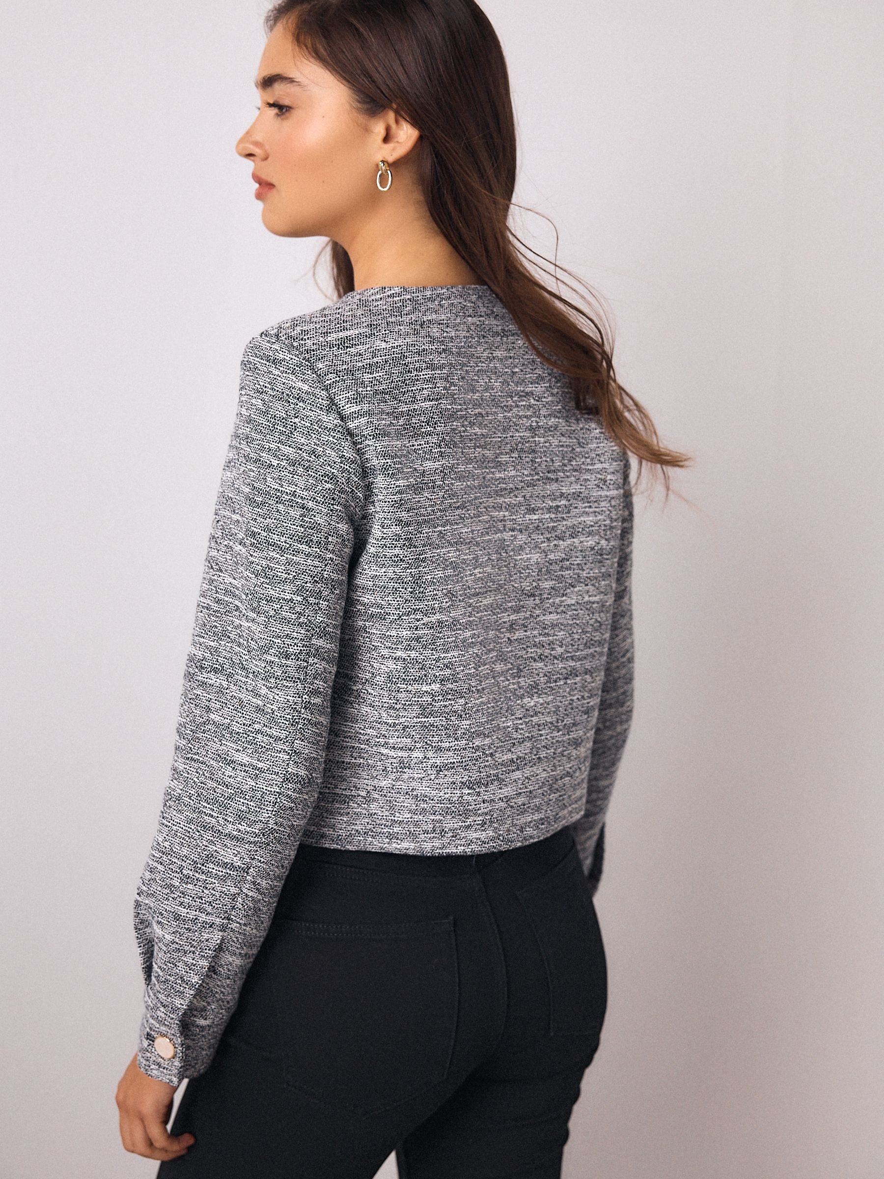 Buy Blue Marl Boucle Scallop Collarless Jacket from Next Romania