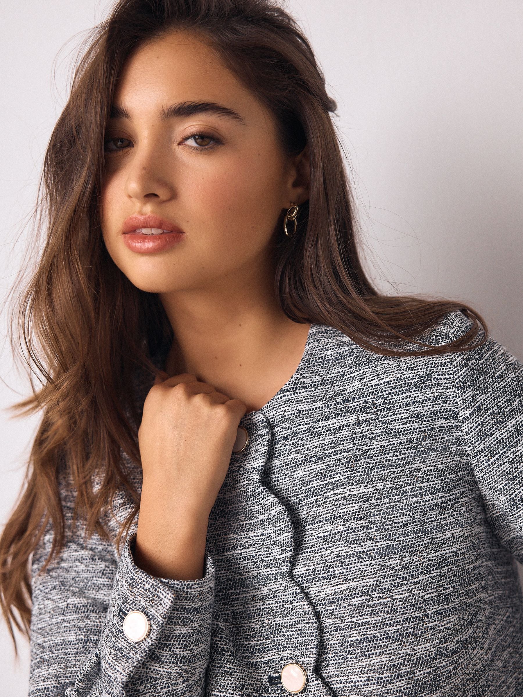 Buy Blue Marl Boucle Scallop Collarless Jacket from Next Algeria