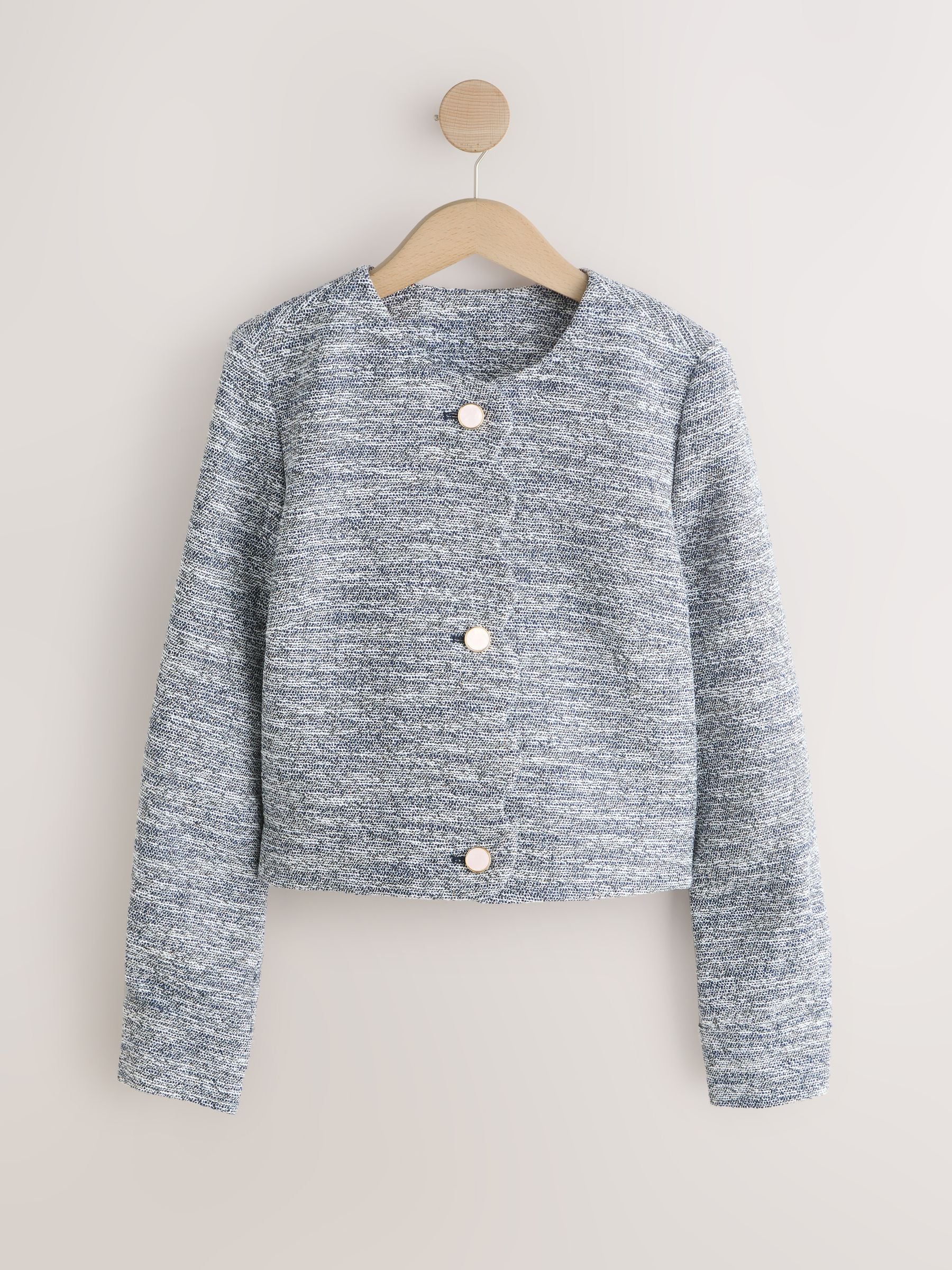 Buy Blue Marl Boucle Scallop Collarless Jacket from Next Romania