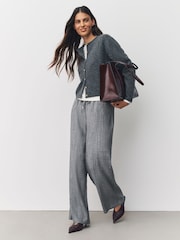 Grey Tie Waist Wide Leg Trousers with Wool - Image 1 of 8