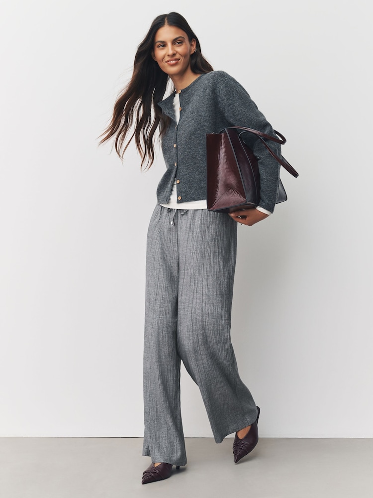 رمادي - Tie Waist Wide Leg Trousers with Wool - صورة 1 من 8 رمادي - Tie Waist Wide Leg Trousers with Wool - صورة 1 من 8