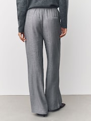 Grey Tie Waist Wide Leg Trousers with Wool - Image 4 of 8