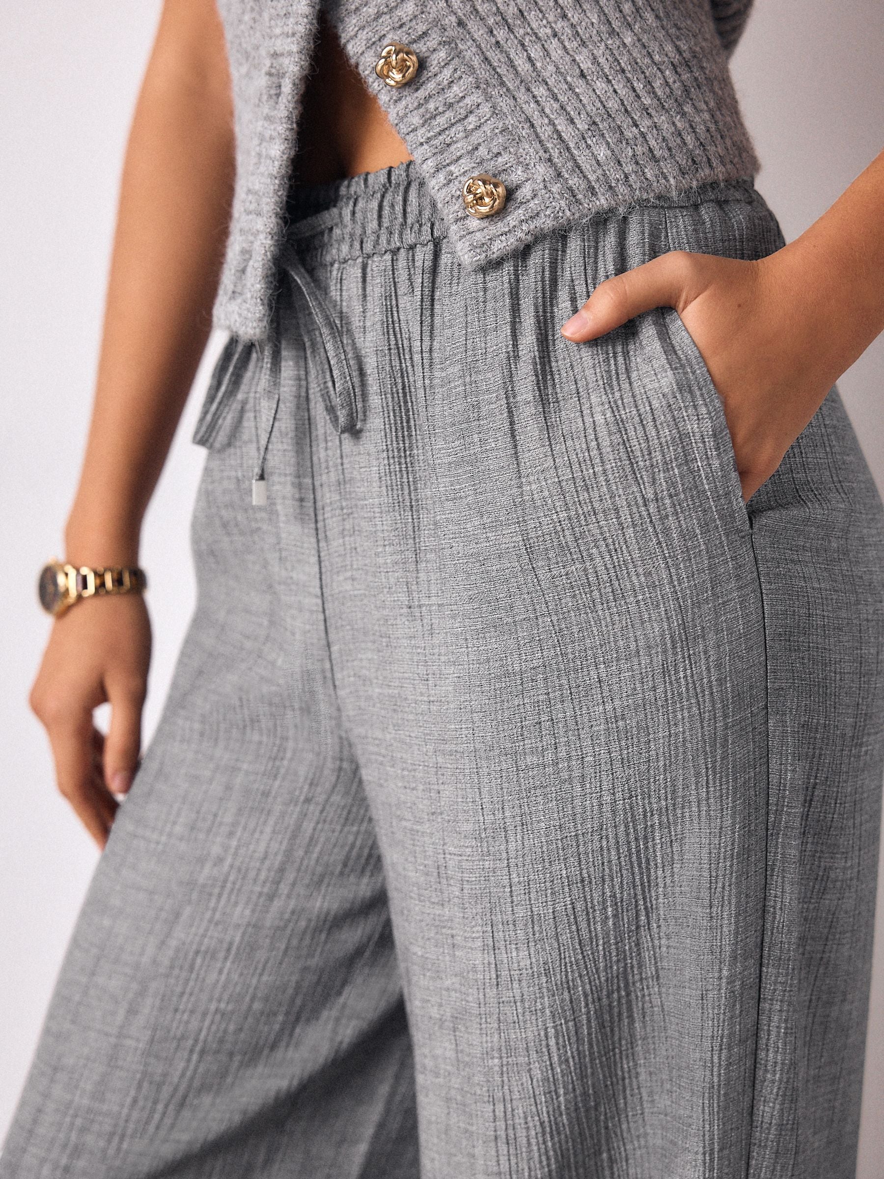 Buy Grey Tie Waist Wide Leg Trousers with Wool from Next USA