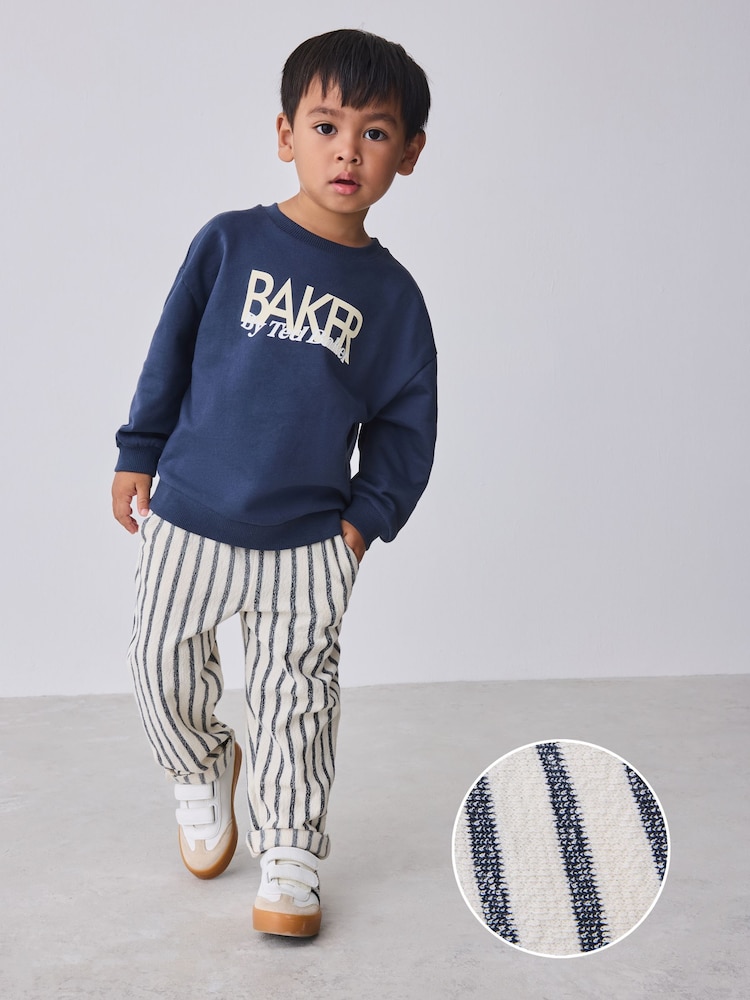 Baker by Ted Baker Navy Sweatshirt and Striped Trousers Set - Image 1 of 5