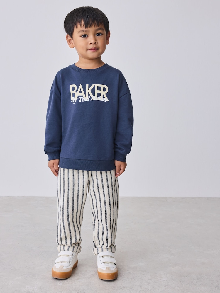 Baker by Ted Baker Navy Sweatshirt and Striped Trousers Set - Image 2 of 5