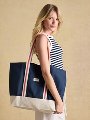 Joules Promenade Navy Canvas Tote - Image 1 of 9