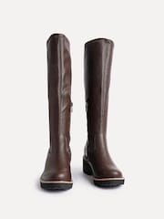 Linzi Light Brown Wide Fit Maintain Stretch High Leg Wedge Boots - Image 4 of 6