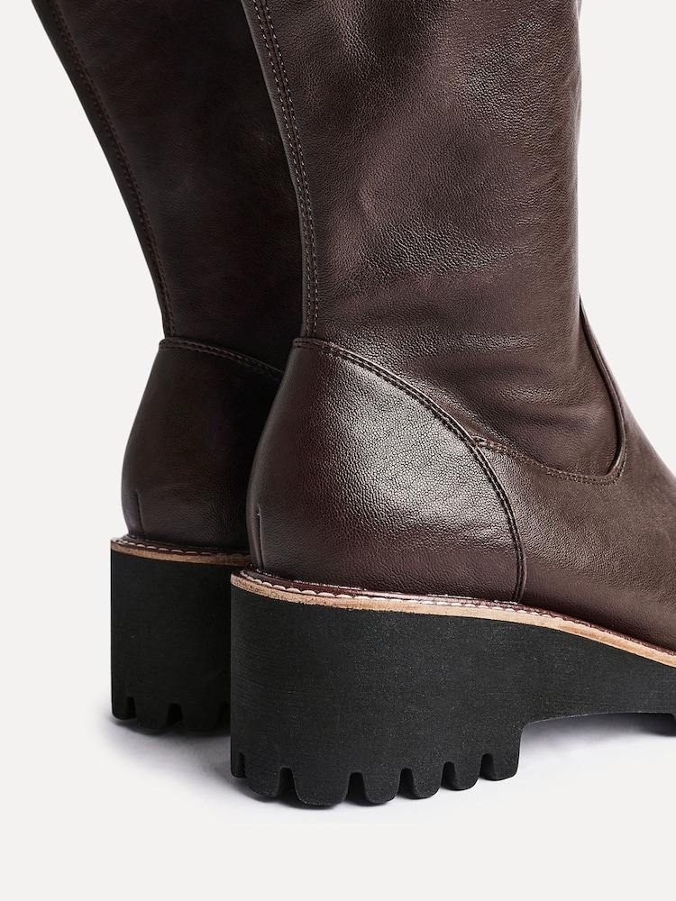 Linzi Light Brown Wide Fit Maintain Stretch High Leg Wedge Boots - Image 6 of 6 Linzi Light Brown Wide Fit Maintain Stretch High Leg Wedge Boots - Image 6 of 6
