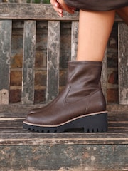 Linzi Brown Wide Fit Pulse Wedged Heel Ankle Boots - Image 1 of 7