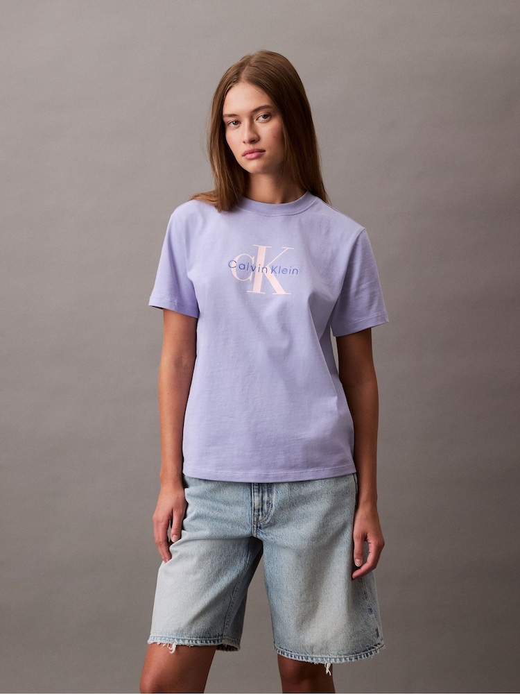 Calvin Klein Purple Monogram Logo T-Shirt - Image 1 of 5