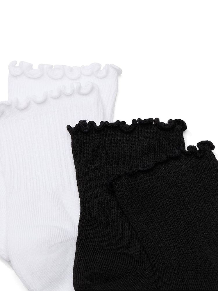 Victoria's Secret PINK Black/White Ruffle Quarter Socks 2 Pack - Image 3 of 3