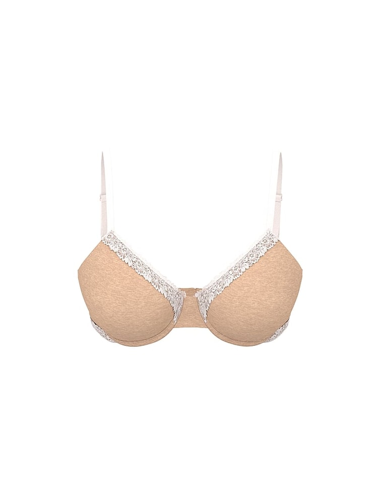 Victoria's Secret PINK Praline Nude Lightly Lined Cotton Heather Lace Trim Bra - Image 2 of 2 Victoria's Secret PINK Praline Nude Lightly Lined Cotton Heather Lace Trim Bra - Image 2 of 2