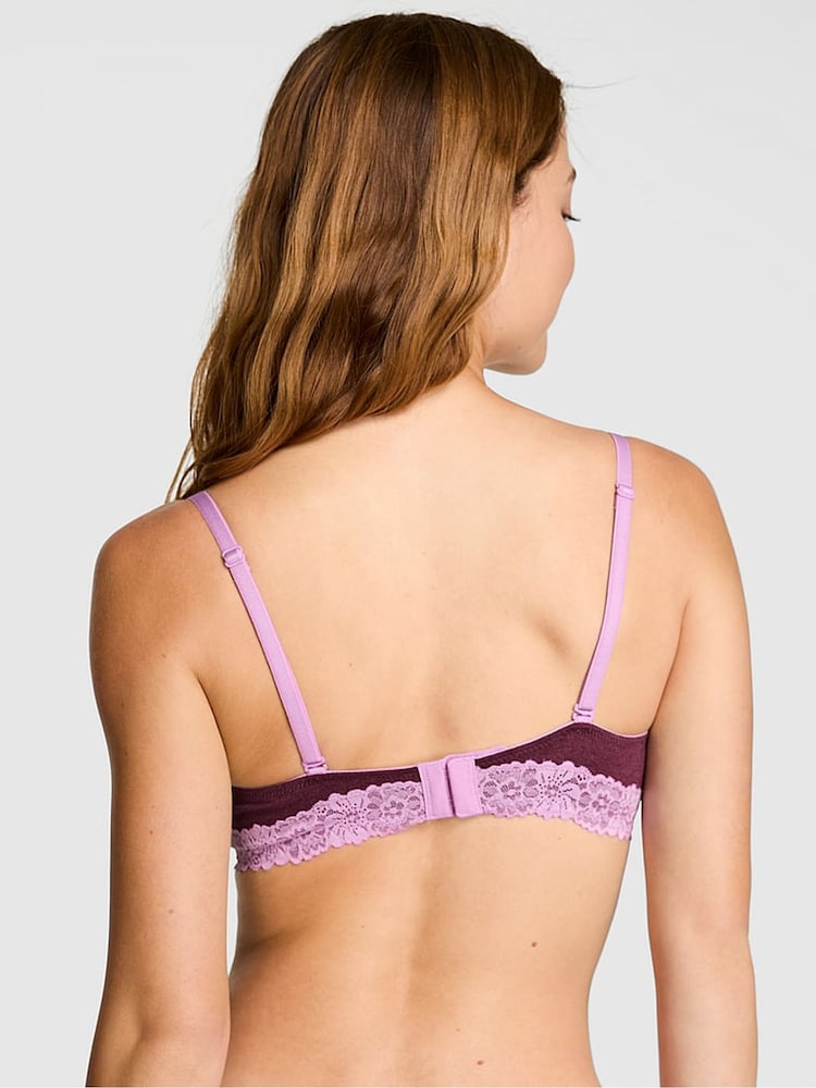 Victoria's Secret PINK Burgandy Red Push Up Cotton Heather Lace Trim Bra - Image 2 of 3